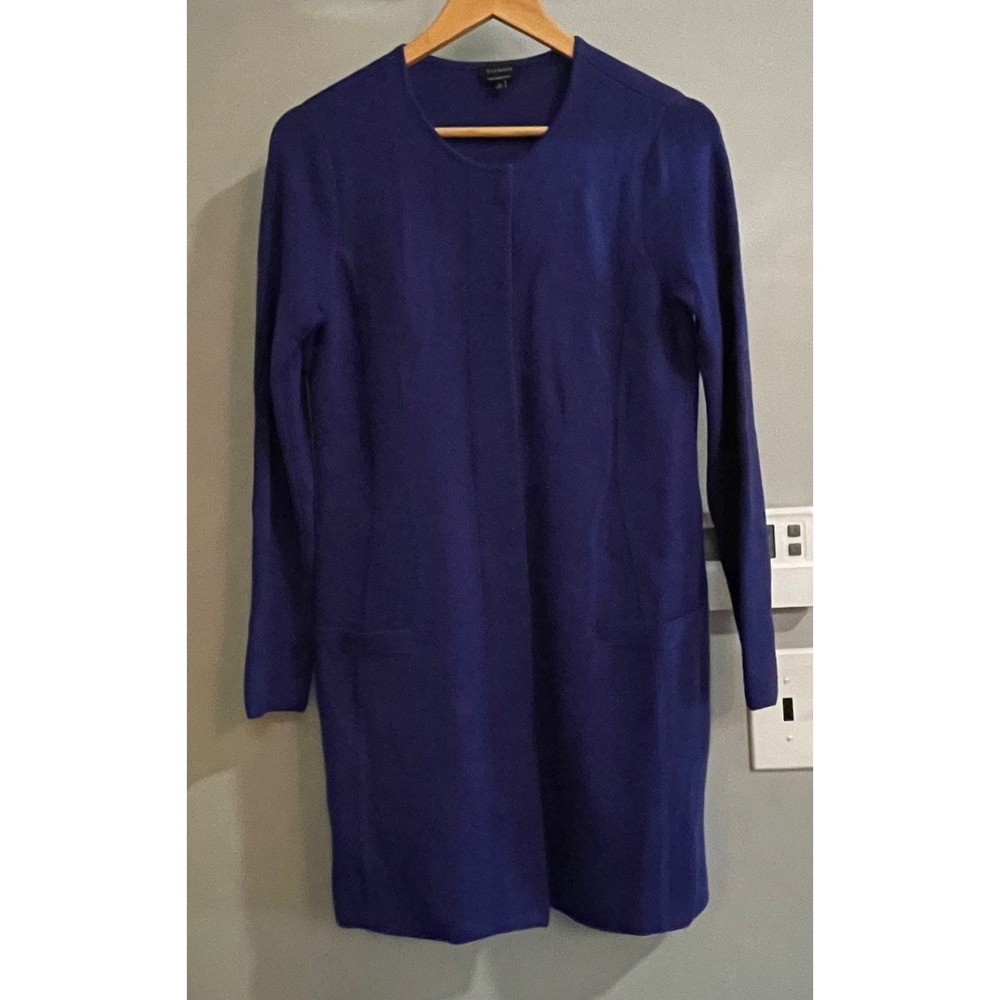 Talbots Cardigan Womens Small Blue Merino Wool Longline Snap Front Sweater